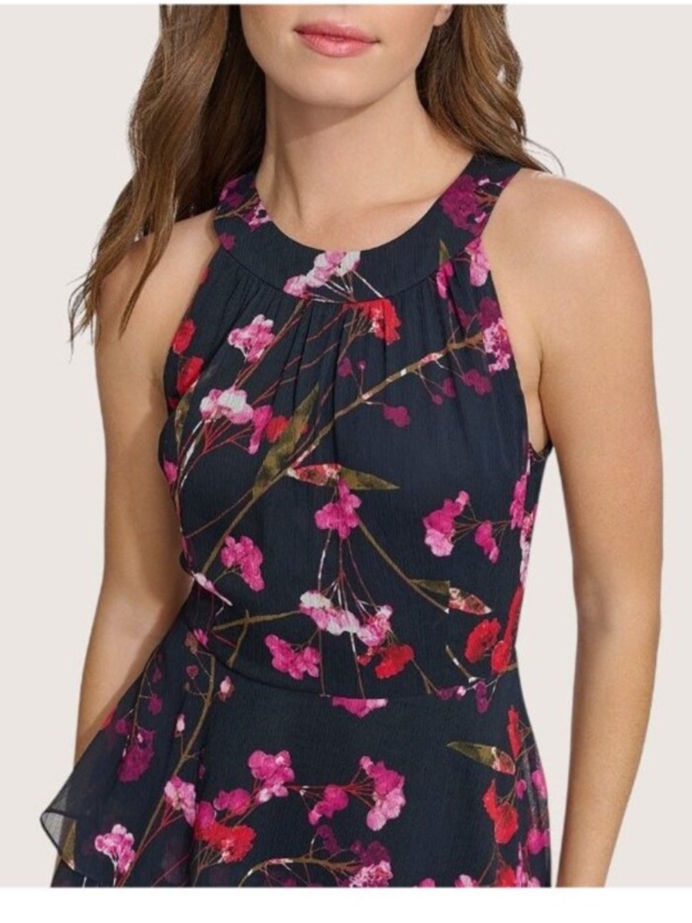Tommy Hilfiger Women
Size 12 NEW Floral Halter Maxi Dress Navy Chiffon Tiered - Picture 3 of 6